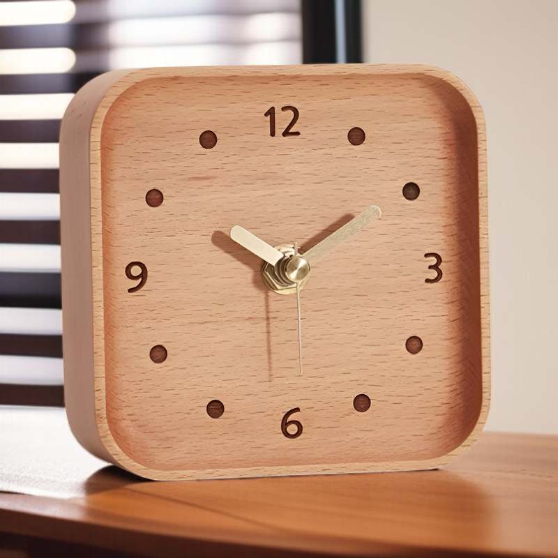 天然木ログスタイルのサイレント北欧時計正面画像