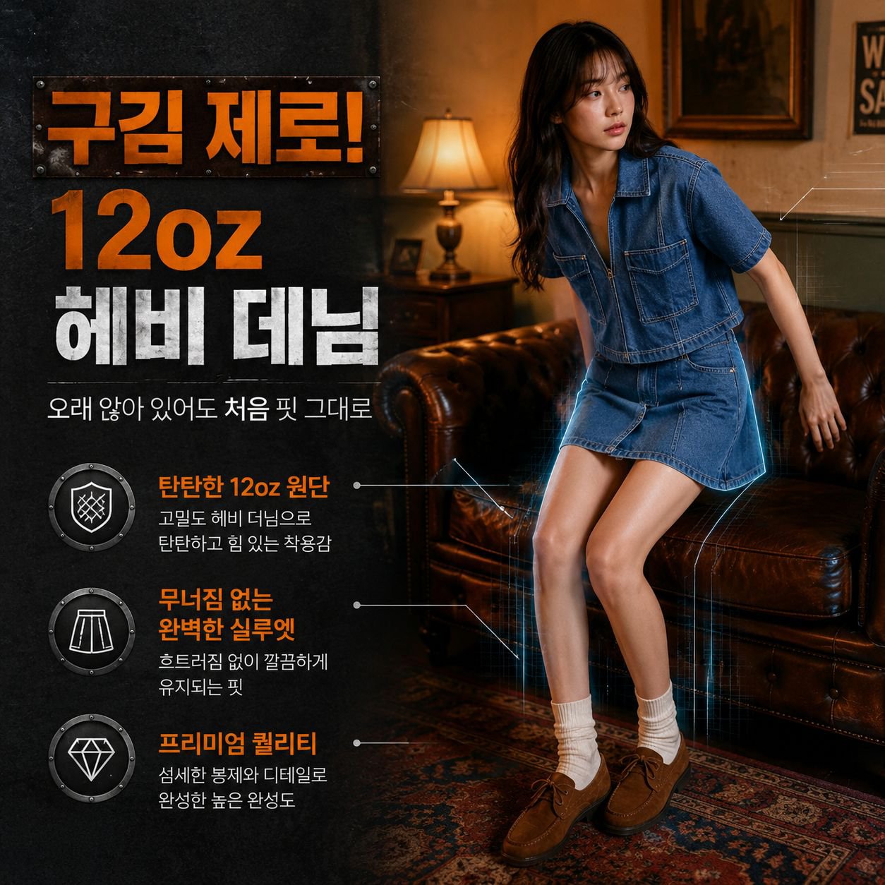 데님 세트 스커트 팬츠 투피스