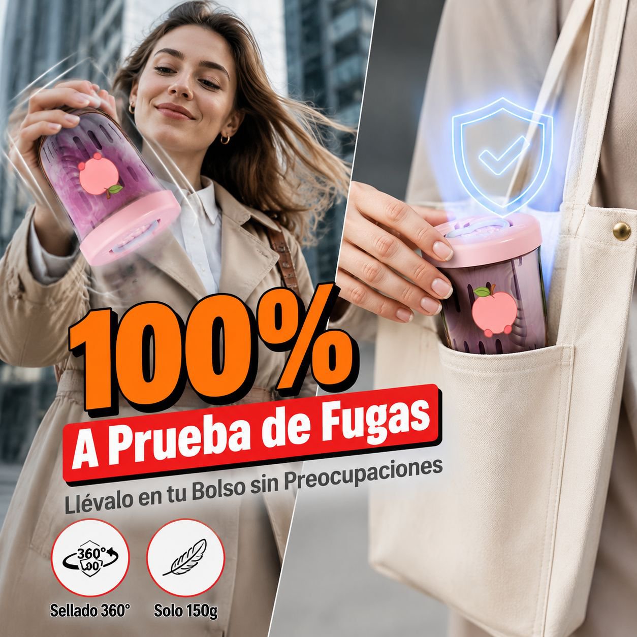 Vaso de ensalada de frutas con colador, portátil y con cuchara, diseño atractivo