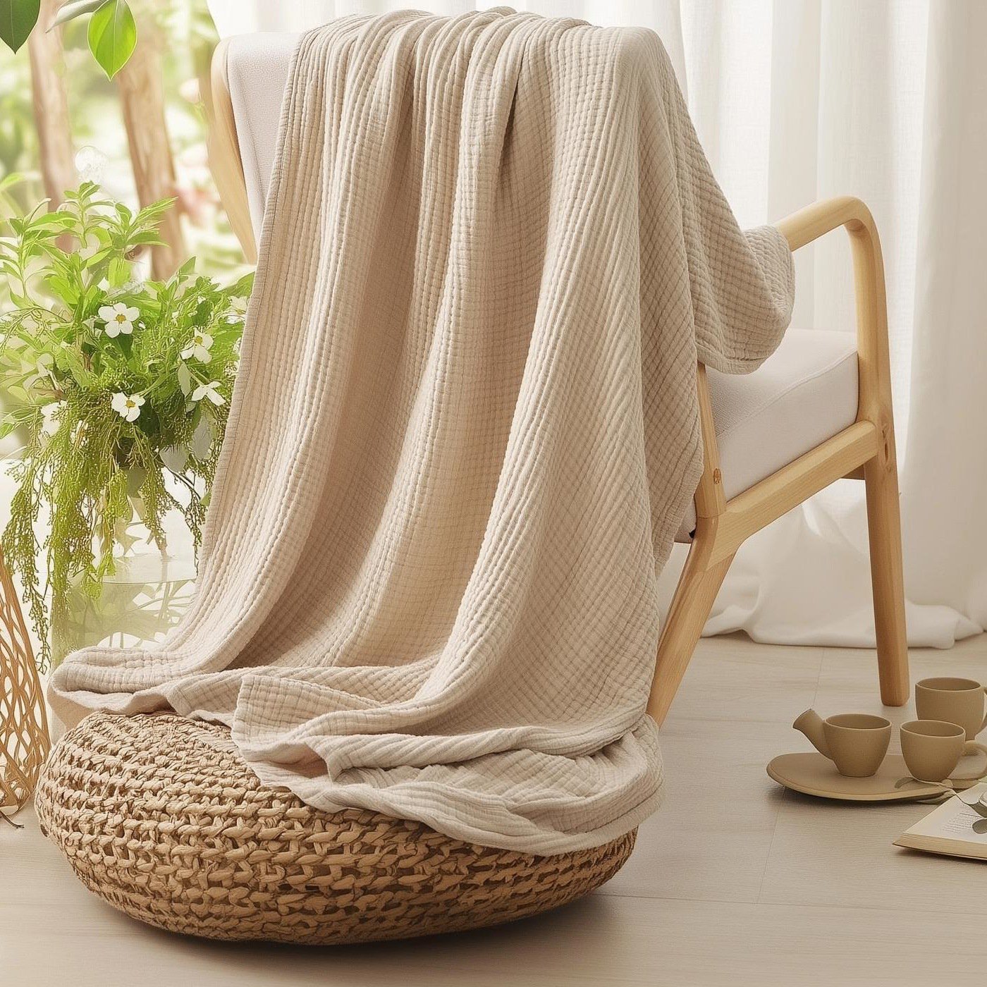 Breathable and thin summer cotton blanket close-up texture
