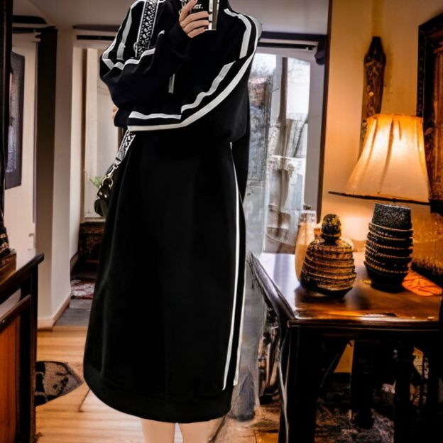 レディース長袖膝下丈パーカー着用例