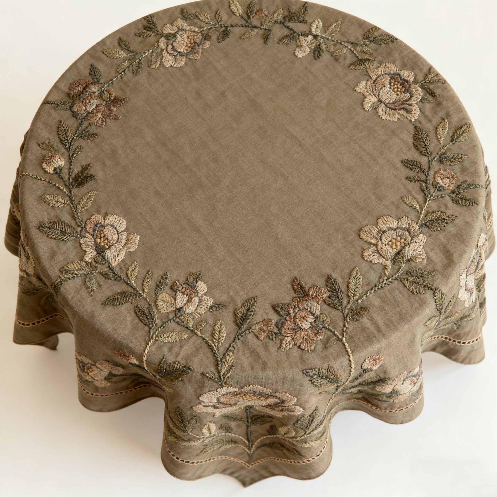 รายละเอียดงานปักมือบนผ้าปูโต๊ะวินเทจ