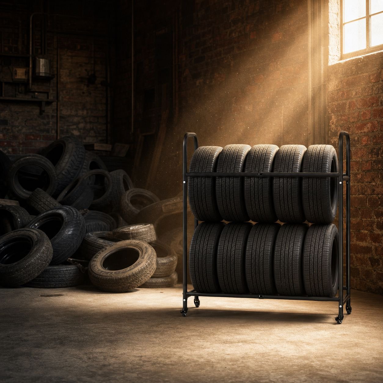 Adjustable Height 2-Tier Tire Storage Rack with 8 Tire Capacity