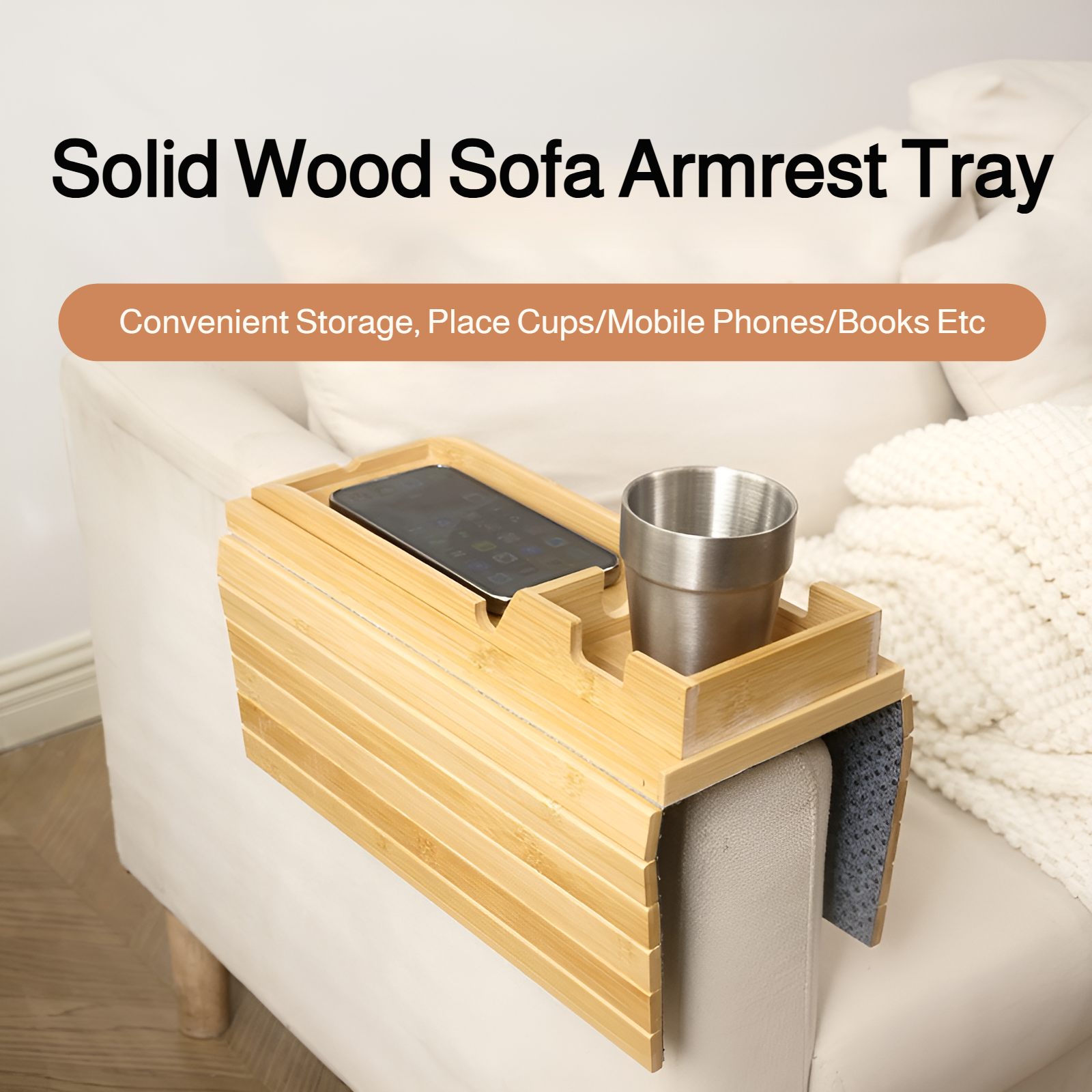 Bandeja magnética desmontable para sofás de madera, reposabrazos laterales de sofá de sala de estar,