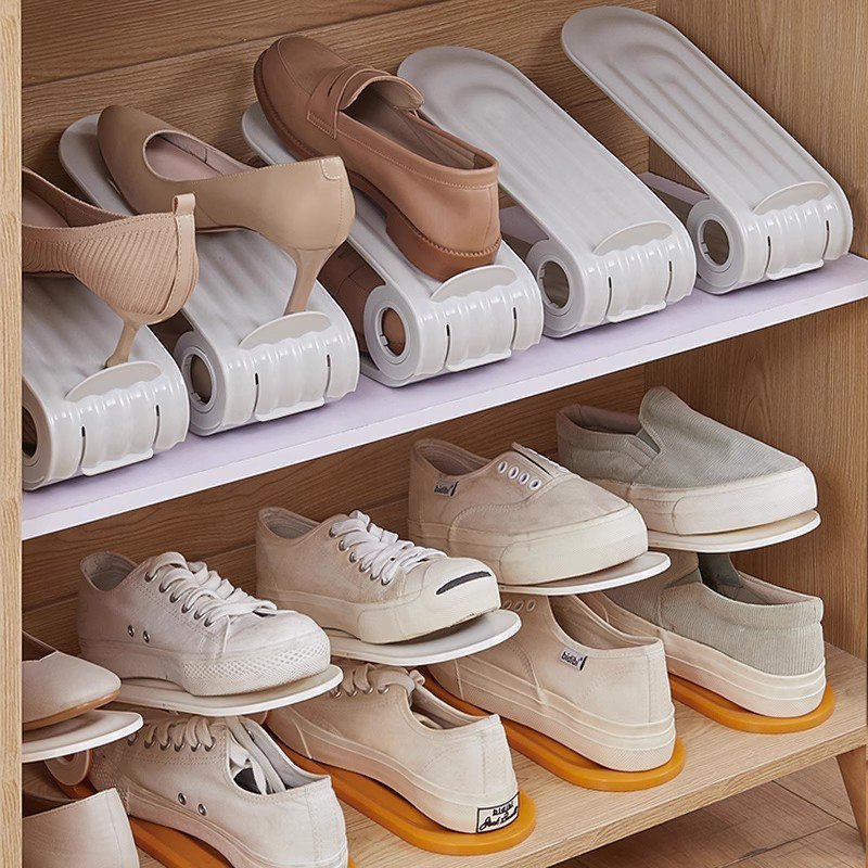 Étagère à chaussures double pliable, réglable et gain de place à plusieurs niveaux