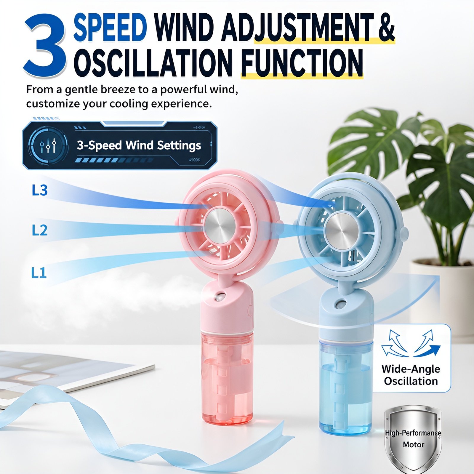Ventilador de niebla multifuncional portátil para escritorio de verano, recargable por USB