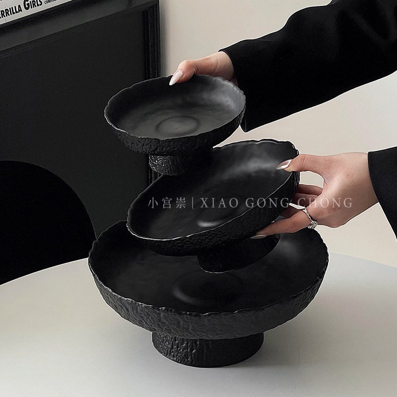 高级感高脚水果盘客厅茶几家用零食摆放盘果盘玻璃干果盘子沙拉盘