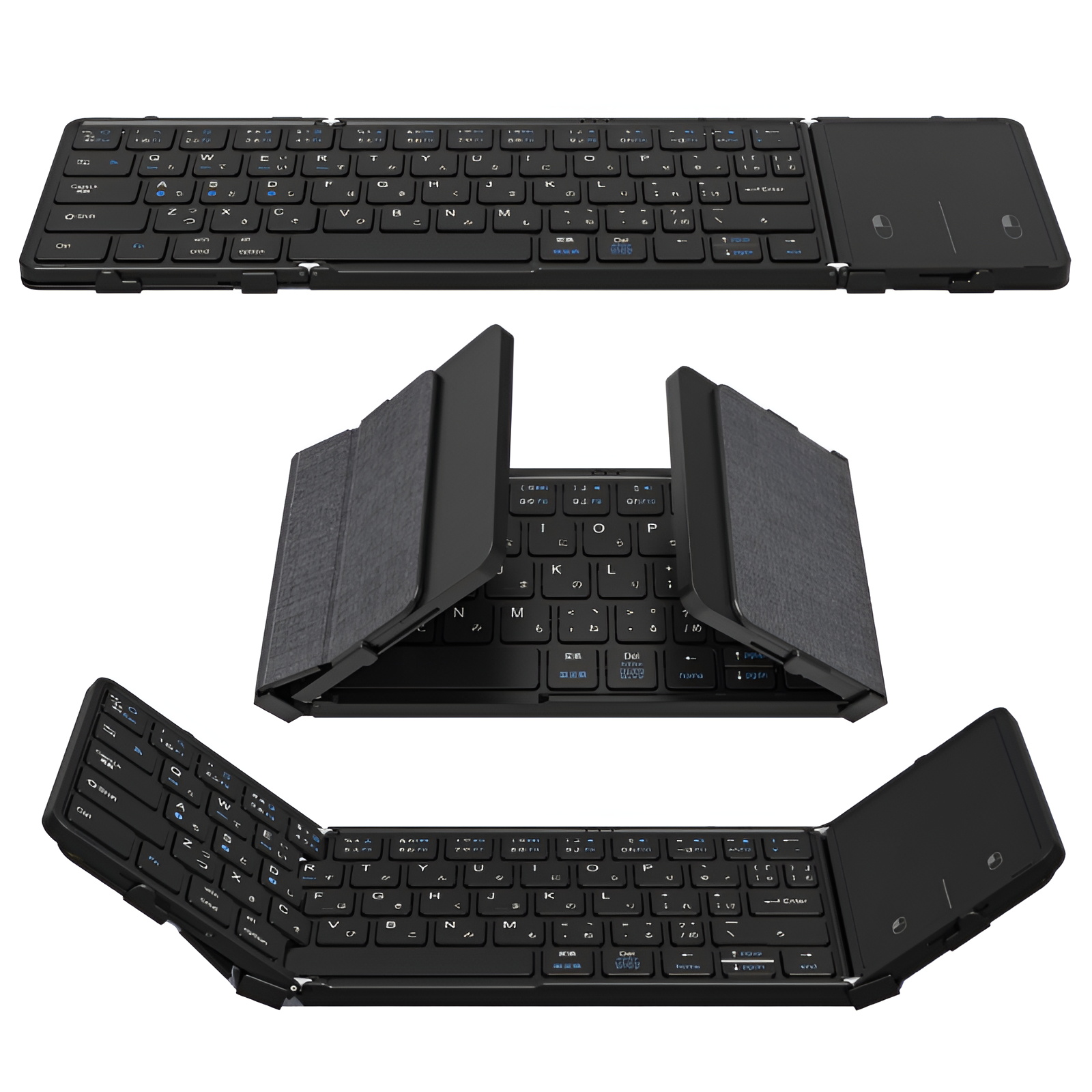 Teclado Bluetooth plegable doble con touchpad, conectable a laptop, tablet y móvil