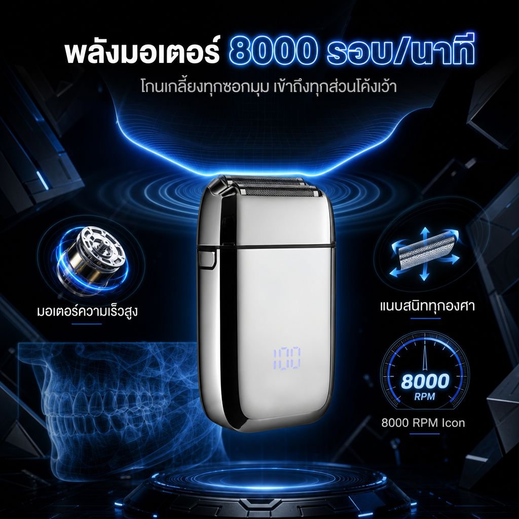 เครื่องโกนหนวดไฟฟ้าแบบสั่นสำหรับผู้ชาย ชาร์จ USB โกนสะอาดไร้รอยต่อ