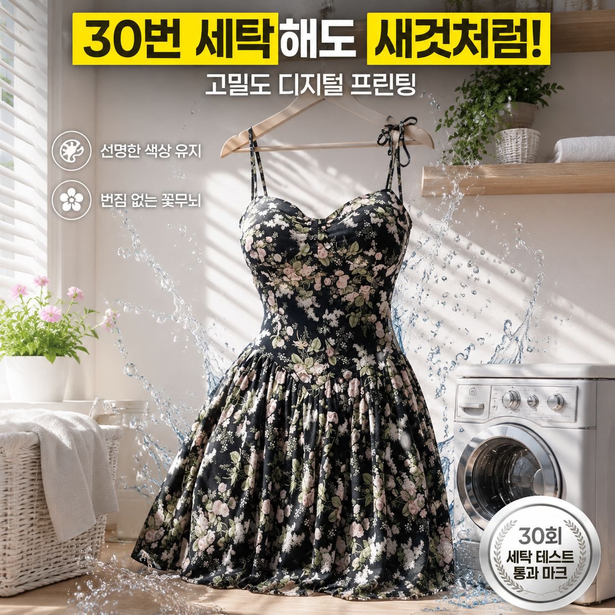 여성 프린트 원피스 허리 조임 슬림 플라워 원피스