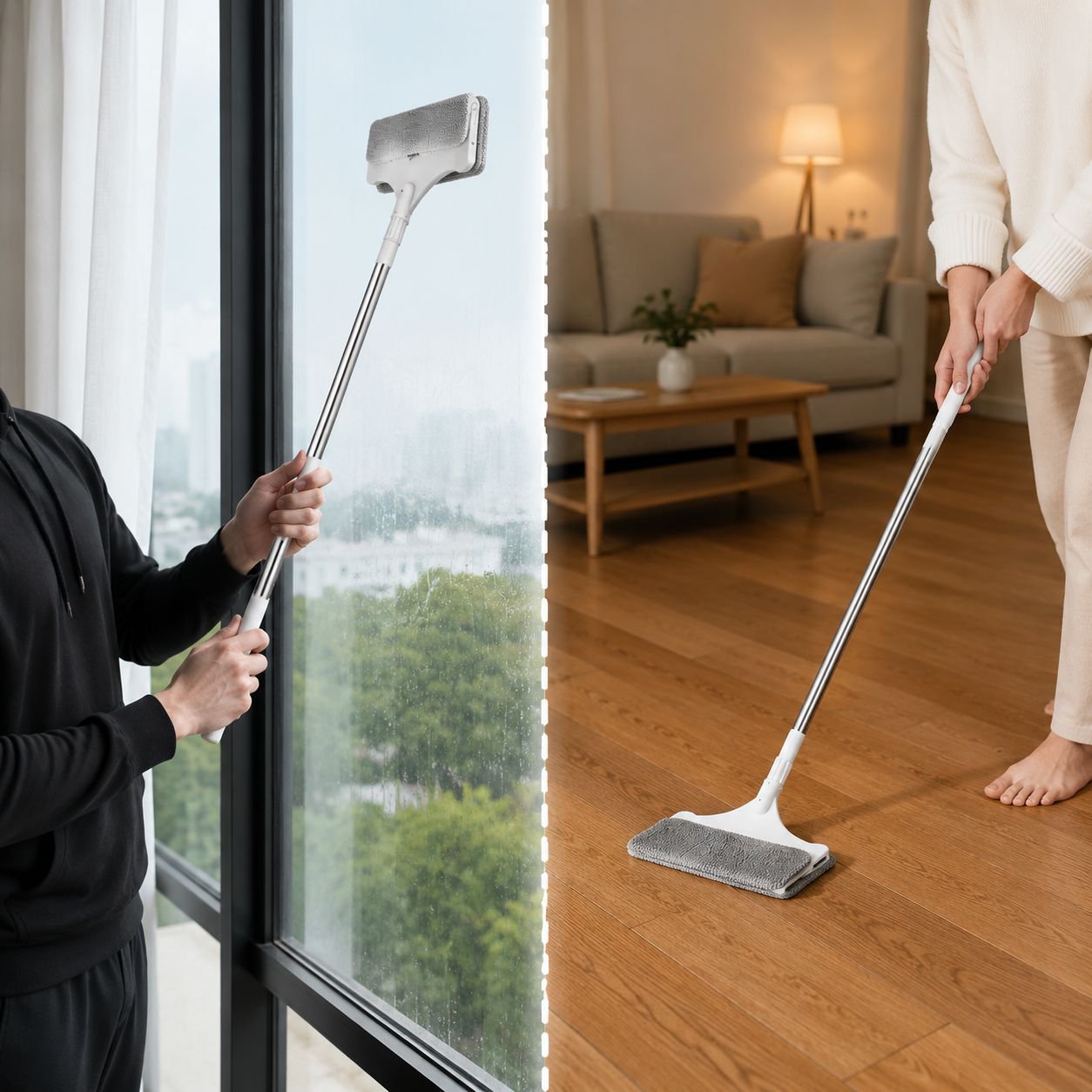 Bequeme Fensterreinigung mit Faulenzer-Mopp