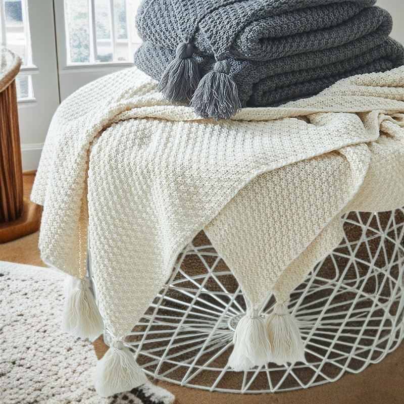 ソファフリンジニットブランケット