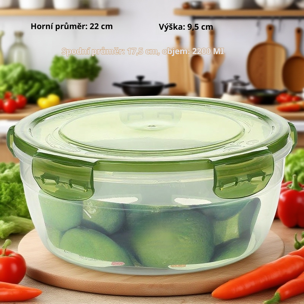 Plastová kulatá miska na jídlo, vhodná do mikrovlnky i lednice, uchovává čerstvost