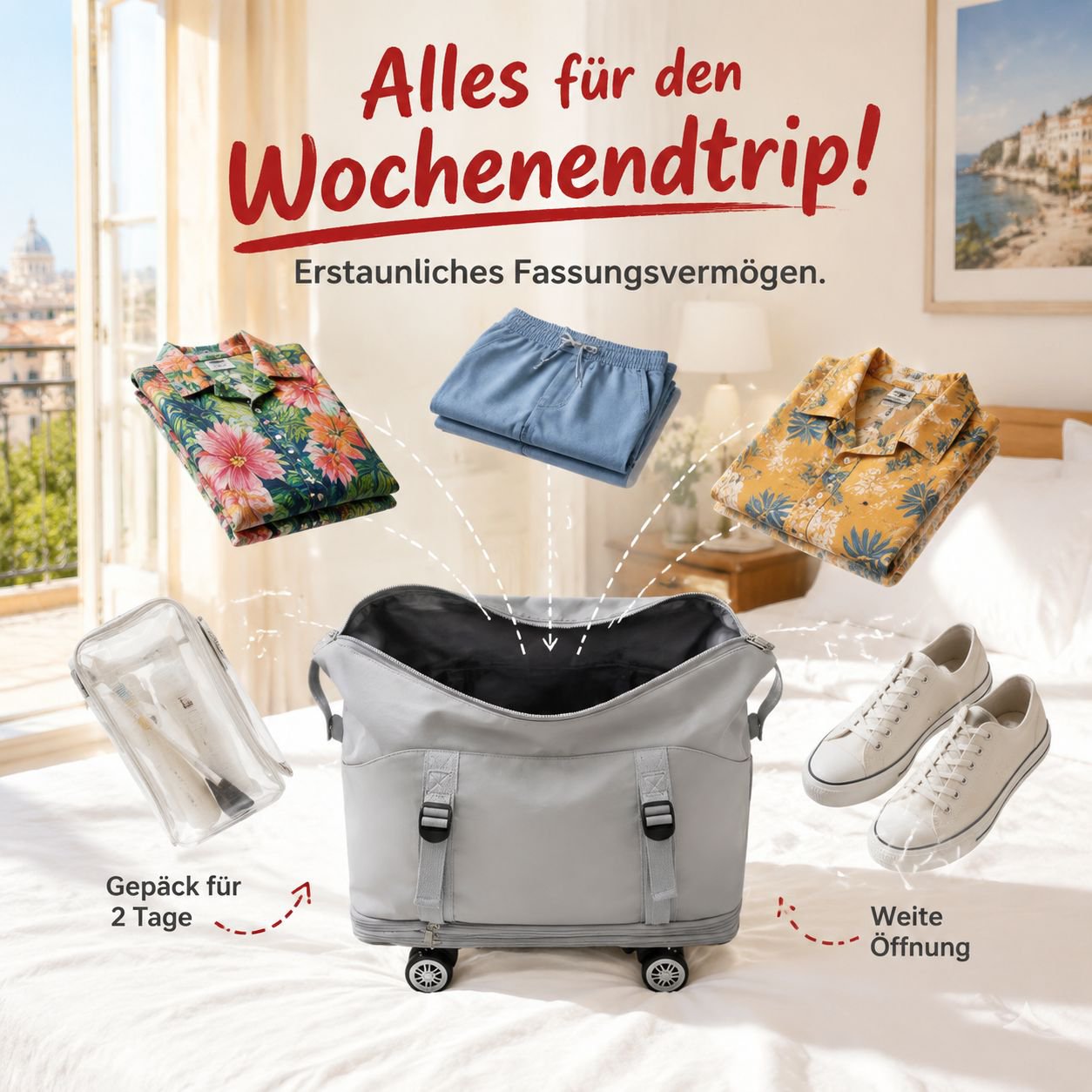 Mehrlagige erweiterbare Reisetasche mit 360°-Rollen
