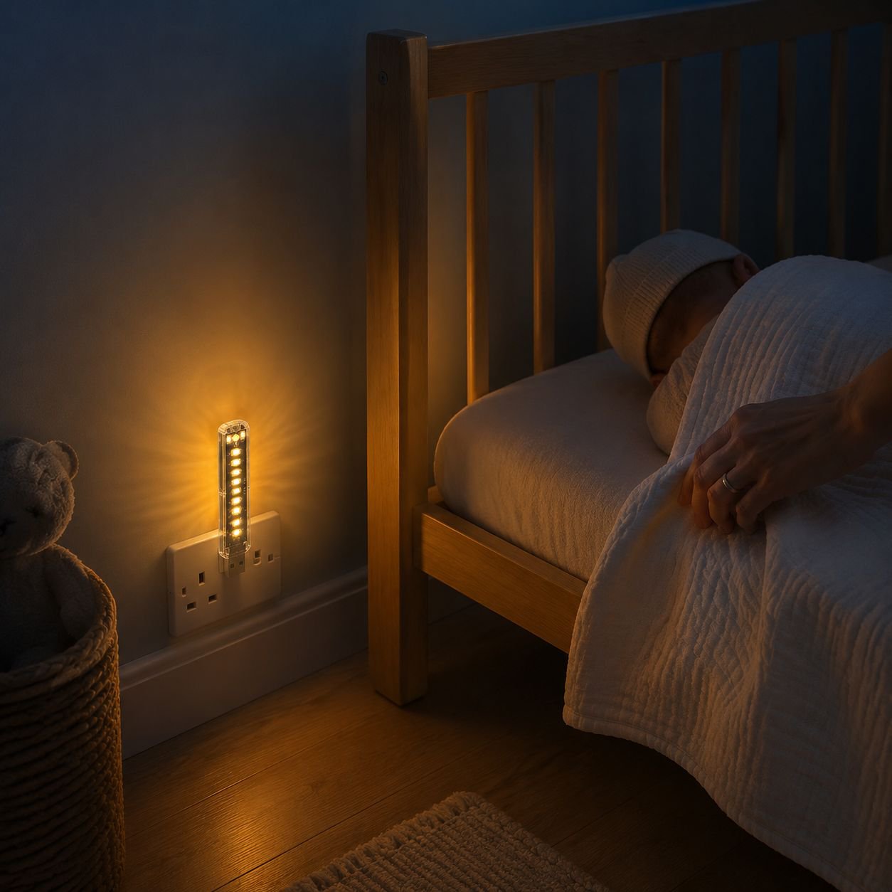 Smart Voice Control Night Light Air Conditioning Companion on bedside table
