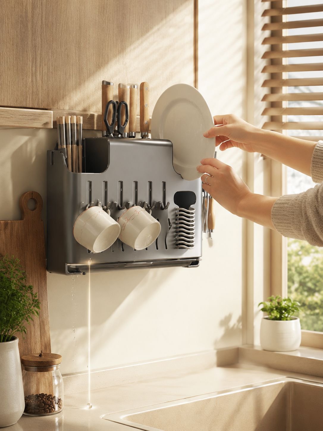 Multifunctional kitchen hanging rack mounted on wall