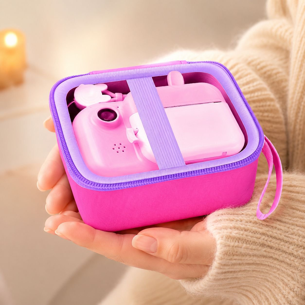 Travel-friendly pink camera organizer bag