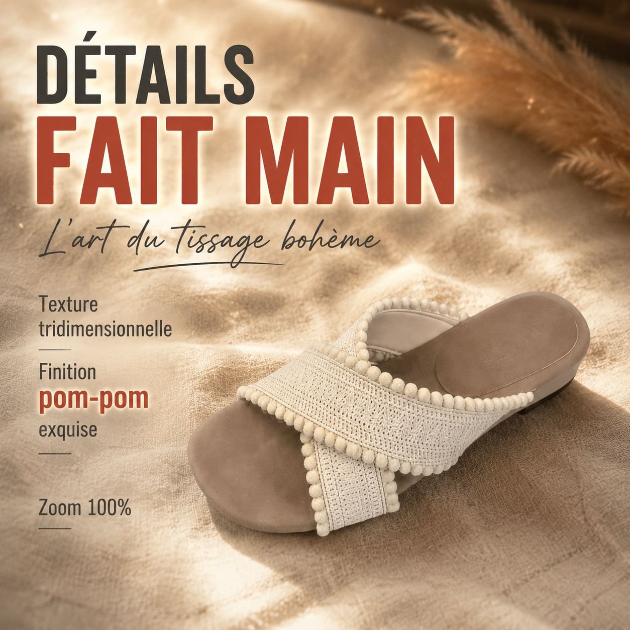 Mules tressées bohèmes pour femme, sandales d'été élégantes pour la plage