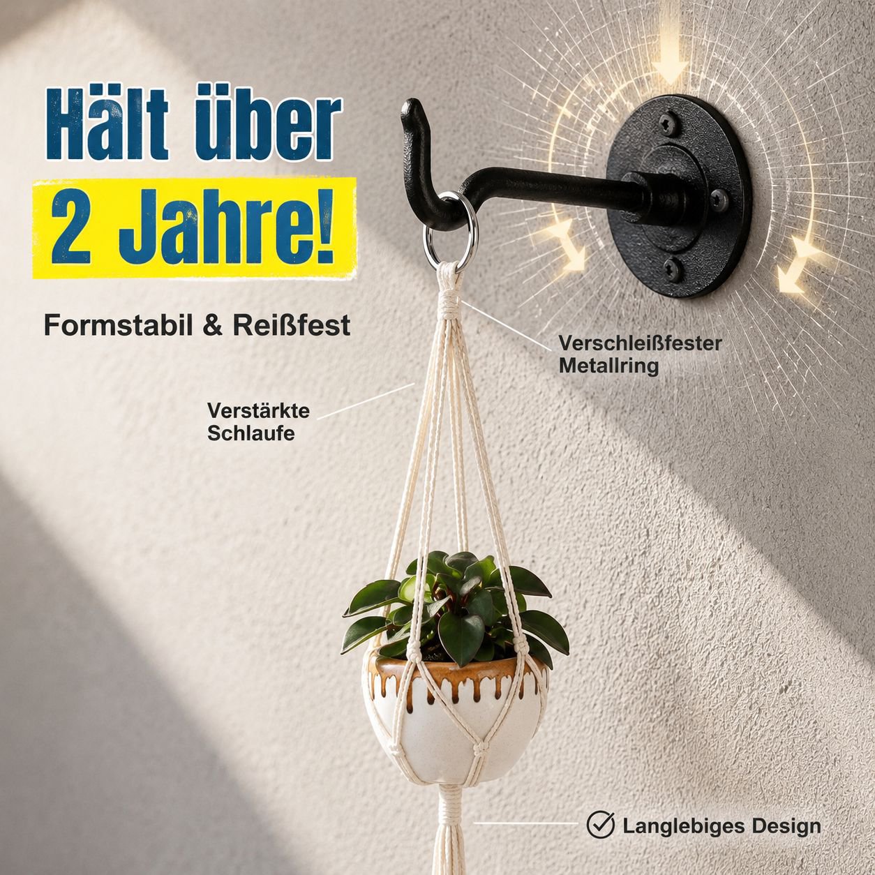 Handgewebter Pflanzenhänger aus Baumwollseil für Balkon Deko
