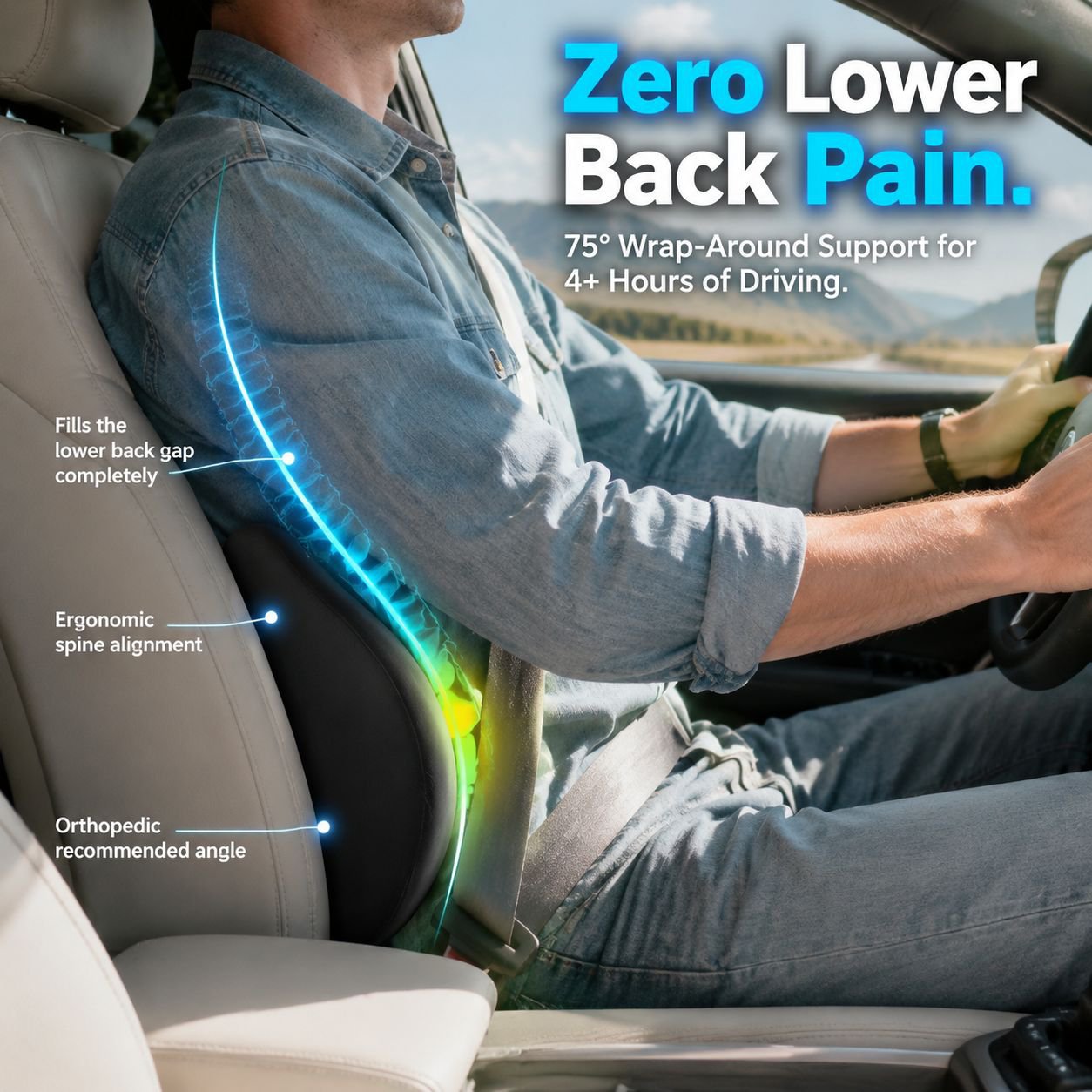 Car Headrest and Lumbar Support Cushion Set with Memory Foam