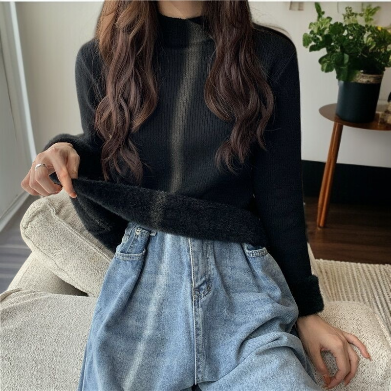 中わた入り厚手ニットレディースワンピース全体画像