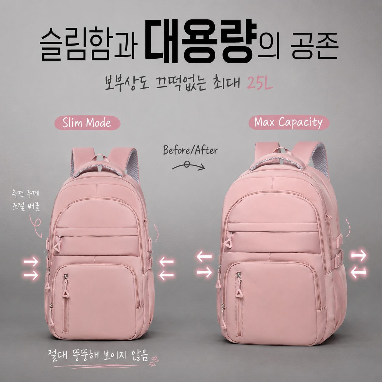 여학생용 멀티포켓 나일론 백팩 캐주얼 여행 대용량 책가방