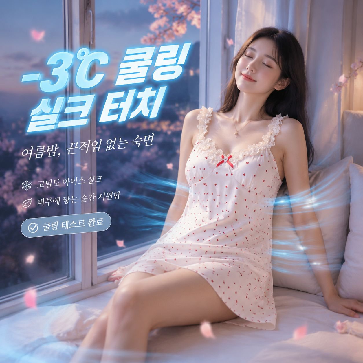 아이스실크 리본 브라패드 슬립 원피스 홈웨어
