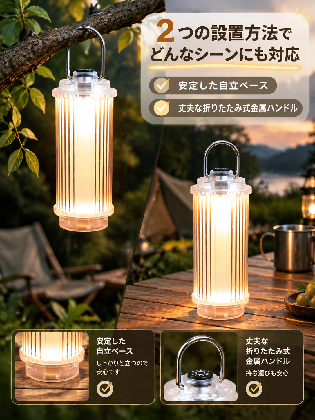 Khonsu S3 ミニ透明キャンプランプ、充電式多機能テントキャンプランプ、LED照明
