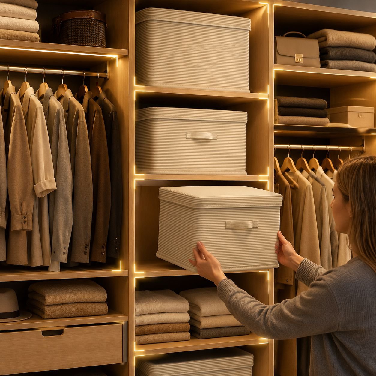 Haushalt Aufbewahrungsbox mit Deckel, Schichtkorb für Kleidung im Kleiderschrank
