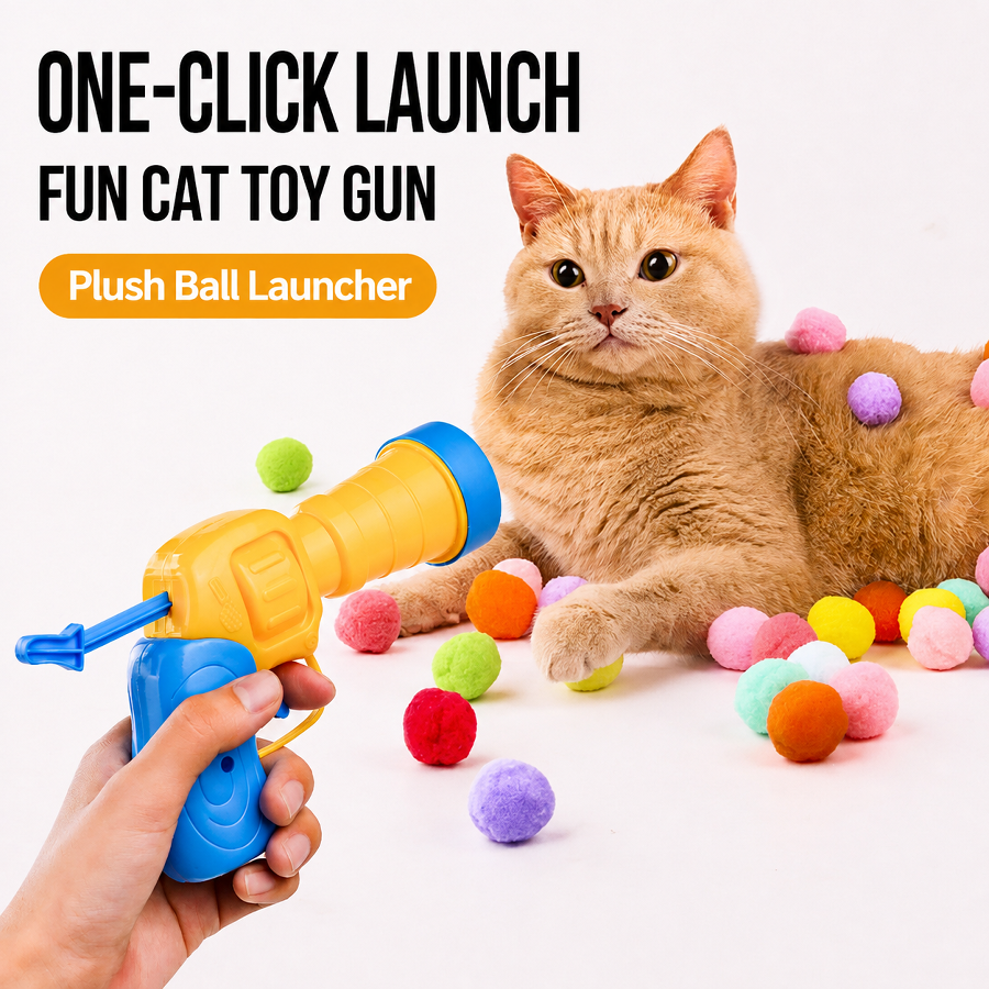 Self-entertainment cat toy launcher for indoor play
