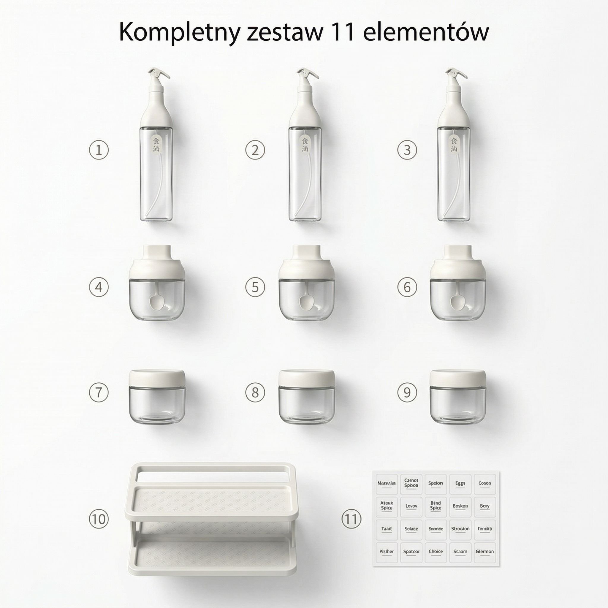 Zestaw 11 pojemników na przyprawy