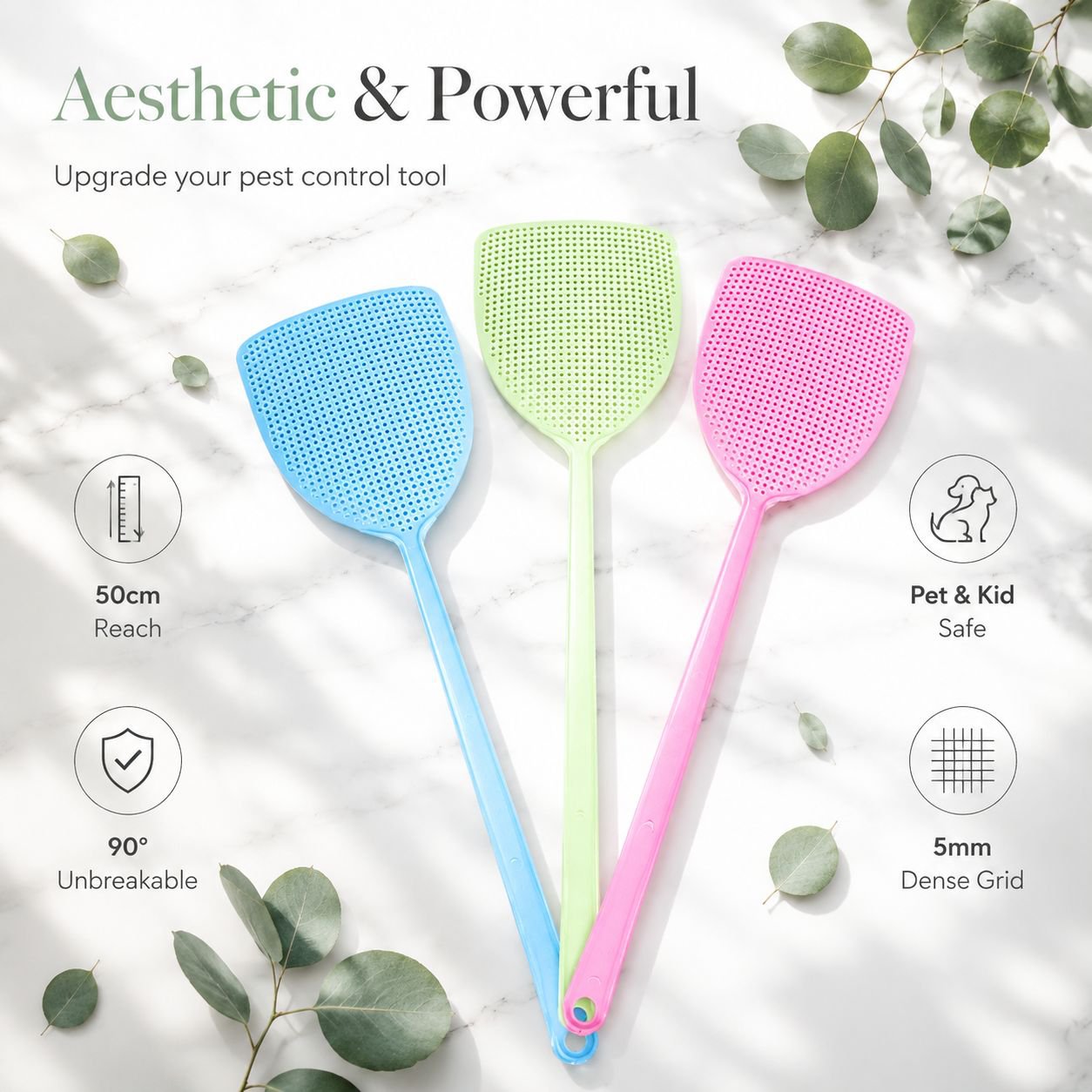 Durable Plastic Fly Swatter with Extended Handle for Home Use