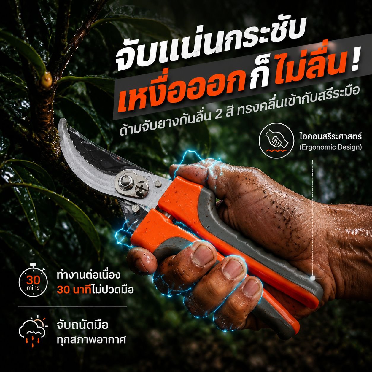 กรรไกรตัดกิ่งสำหรับสวน เครื่องมือแต่งกิ่งไม้ อเนกประสงค์ กันลื่น ประหยัดแรง