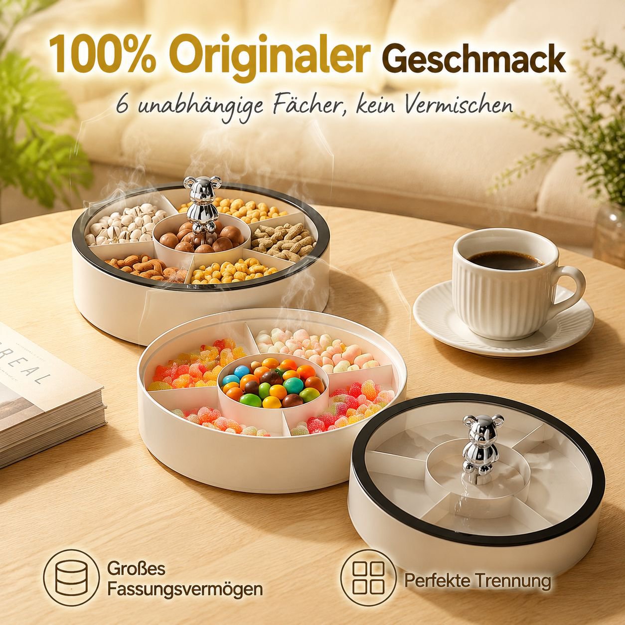 Neue drehbare versiegelte Aufbewahrungsbox für Trockenfrüchte und Snacks