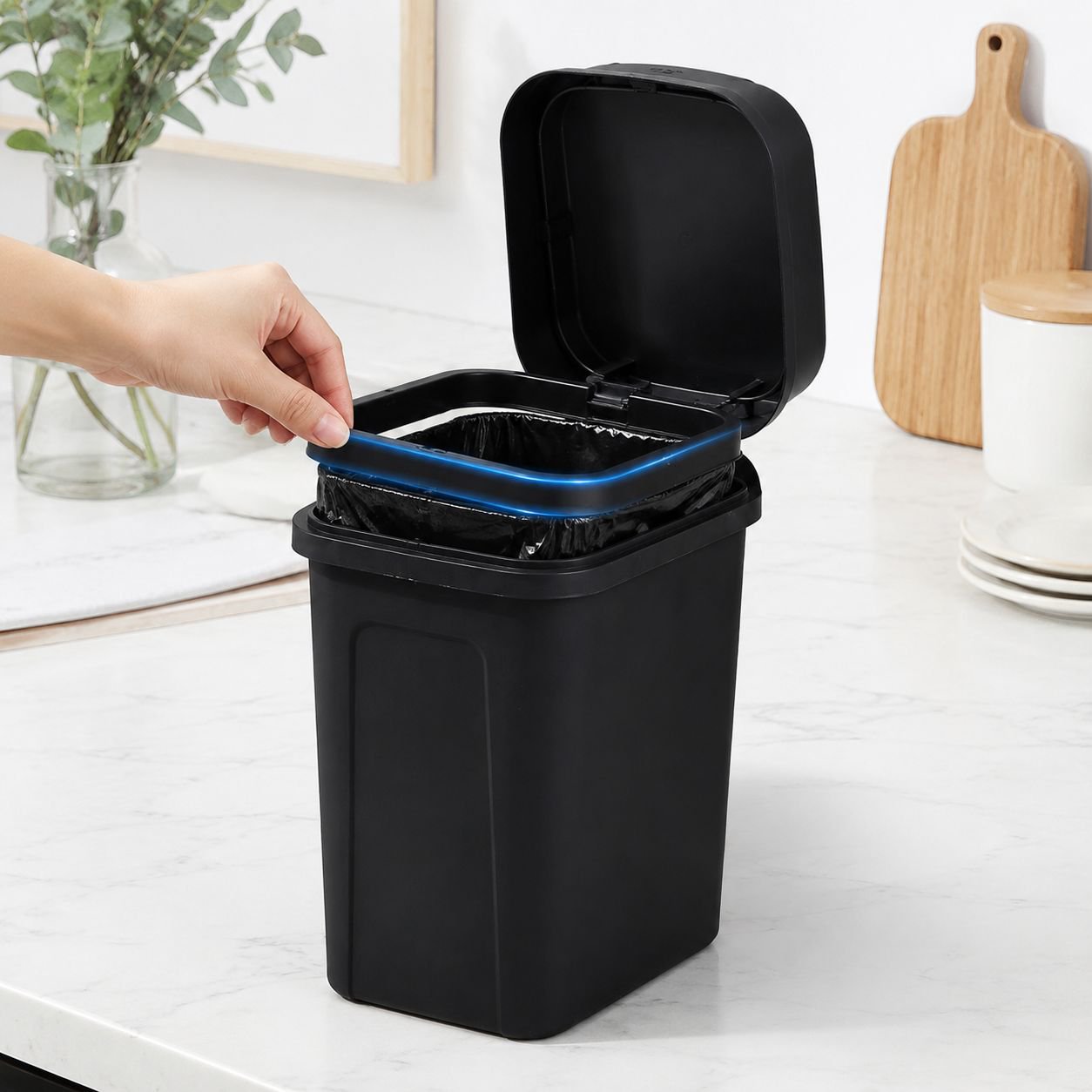 Durable trash can with swing lid for home use
