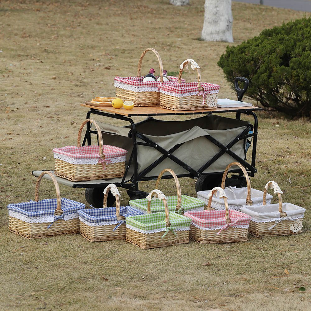 長方手提柳編收納籃花籃藤編水果籃手提籃菜藍野餐籃手工編織