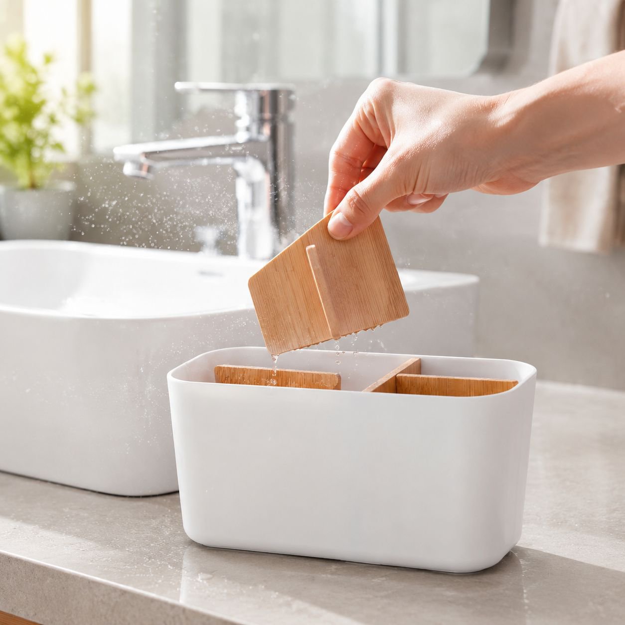 Eco-friendly wood desk organizer for office supplies