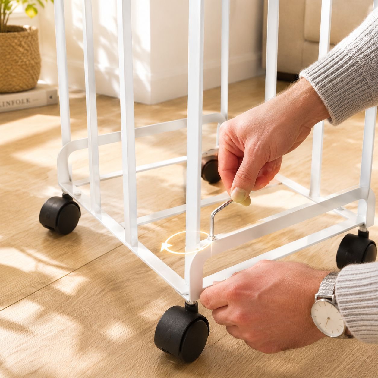 Easy to assemble rollable carton storage rack