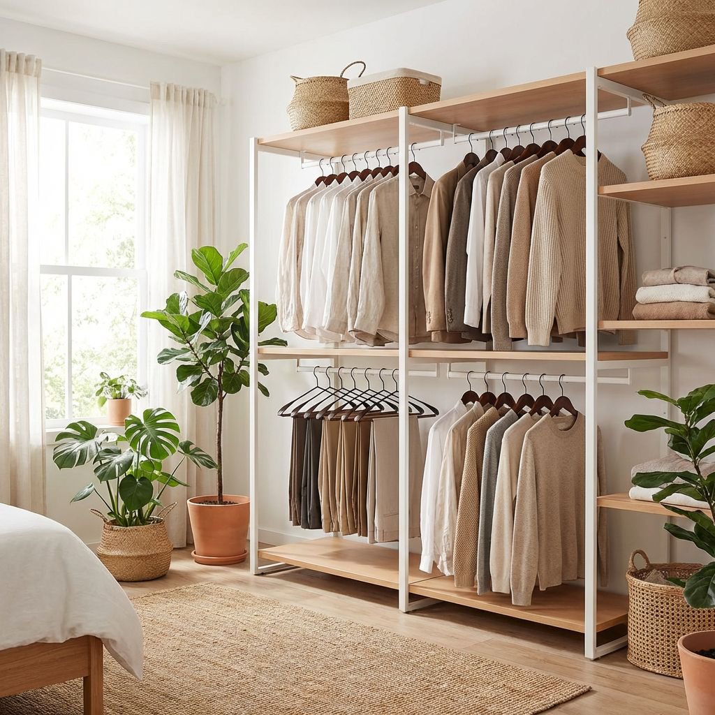 Solid wood, wrought iron, and beech wood clothes rack