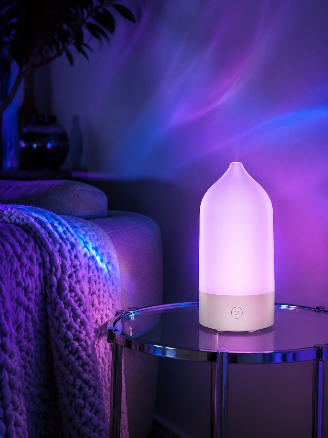 Ultrasonic diffuser with ambient lighting for living room
