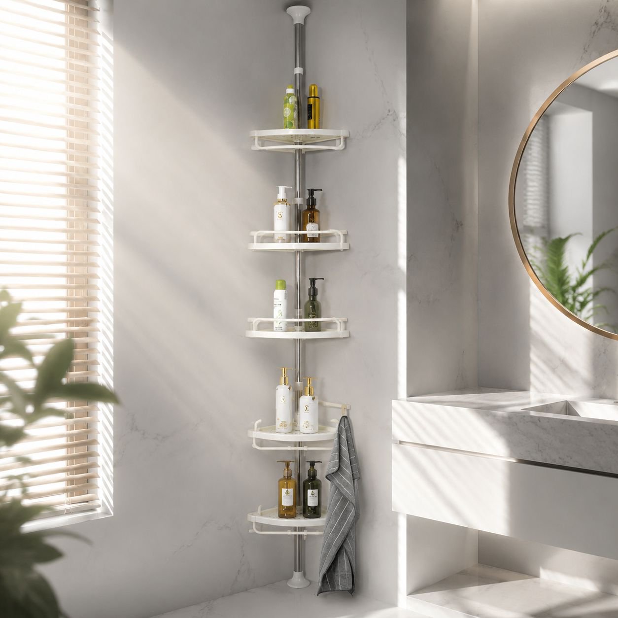 Edelstahl-Badezimmer-Eckregal mit mehreren Ebenen