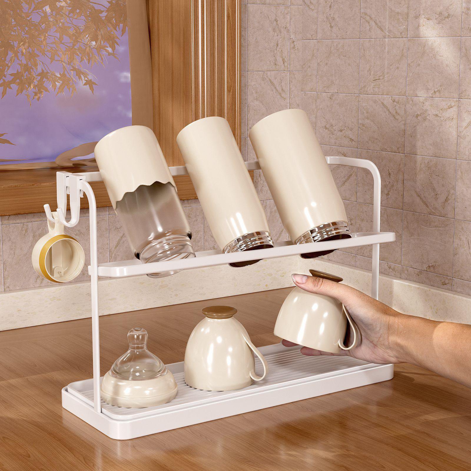 Double layer inverted drip cup holder, tea set, tea cup storage rack
