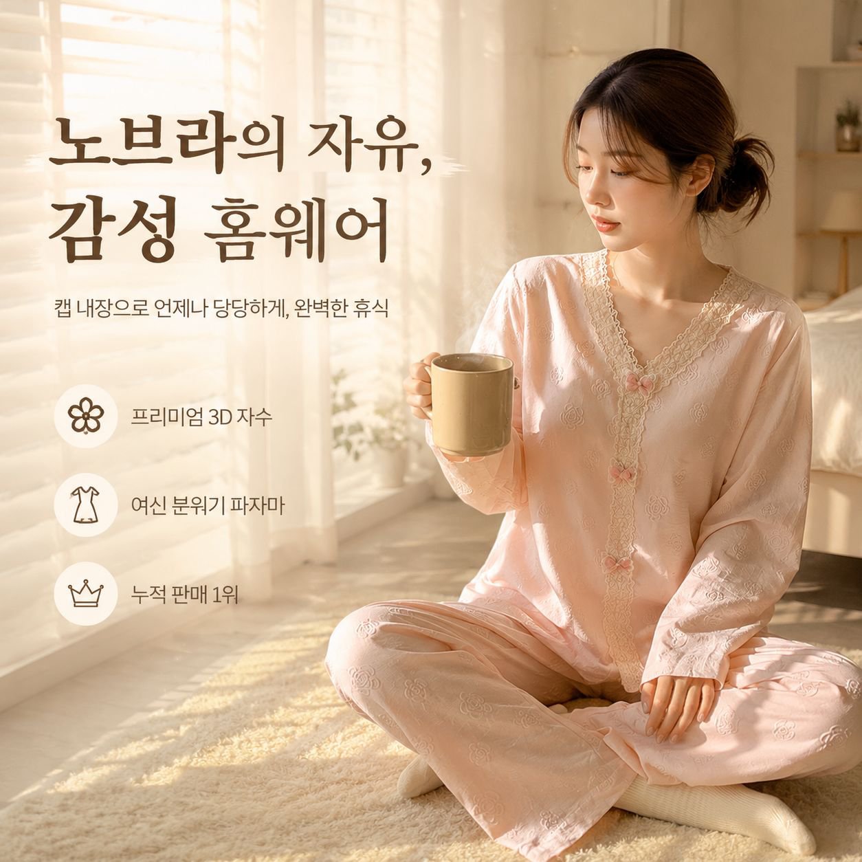 스위트 구름코튼 여성 긴팔 파자마 홈웨어 세트