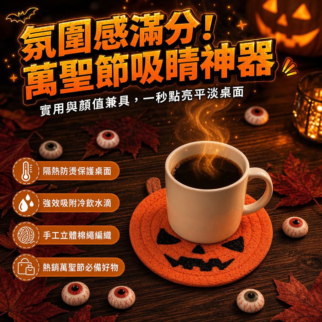 南瓜造型棉繩編織隔熱杯墊桌面裝飾