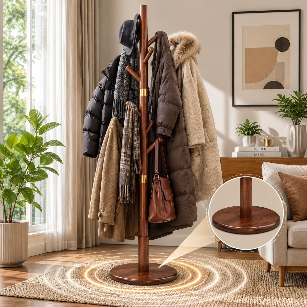 Solid Wood Floor Clothes Hanger, Light Luxury High-End Home Simple Vertical Coat Rack