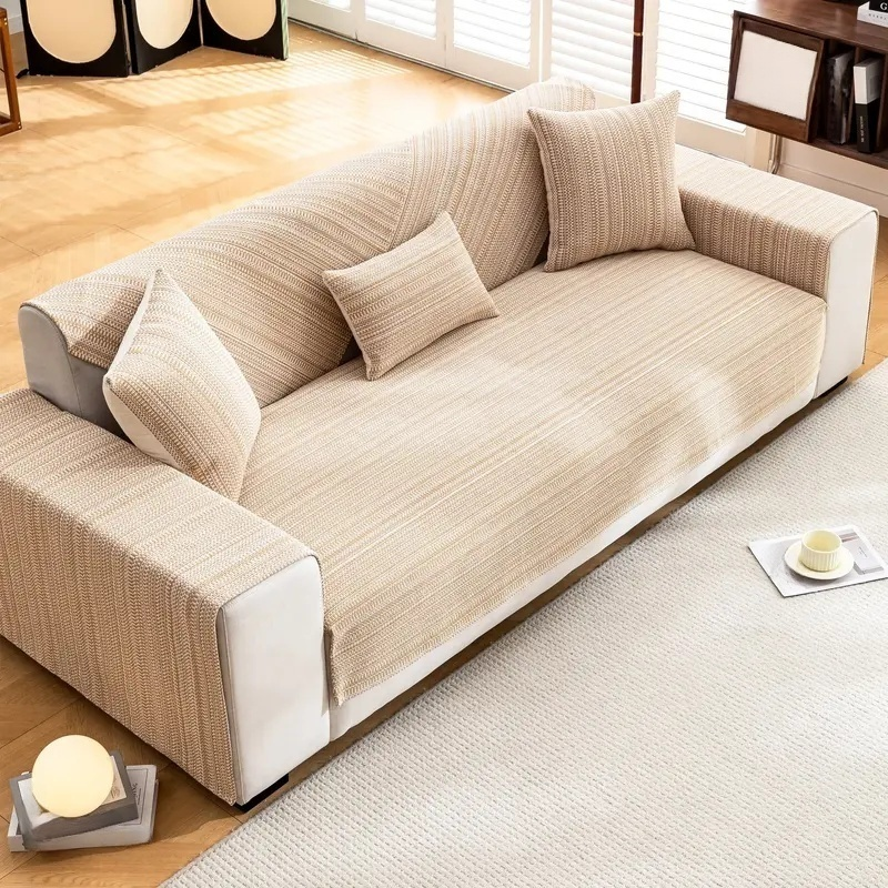 新しいスタイルの三人掛けソファカバー 綿麻混紡 厚手 耐久性 ソファカバー