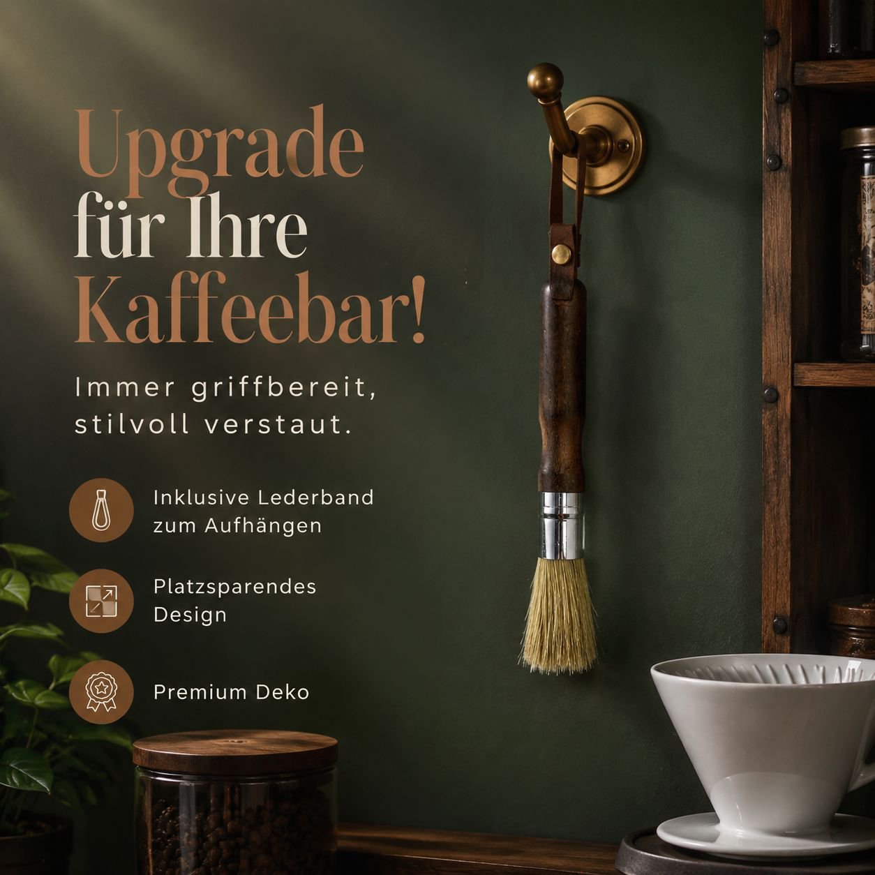 Schlanke Massivholz-Kaffeebürste, geeignet für Kaffeemaschinen und Mühlen