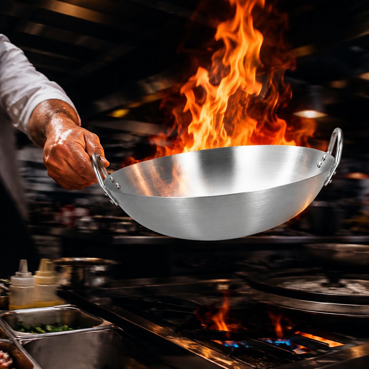 Double ear large frying pan made of thick stainless steel