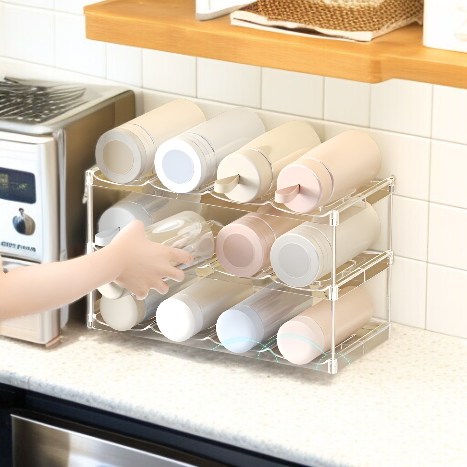 魔法瓶カップラック透明家庭用ウォーターカップ収納ラックリビングルームデスクトップ多層スタッキングカップ収納ラック