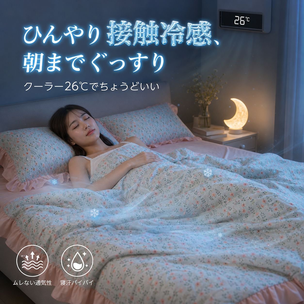 ダブル夏用エアコン掛け布団 レースフラワーデザイン 洗濯機対応クーリングブランケット